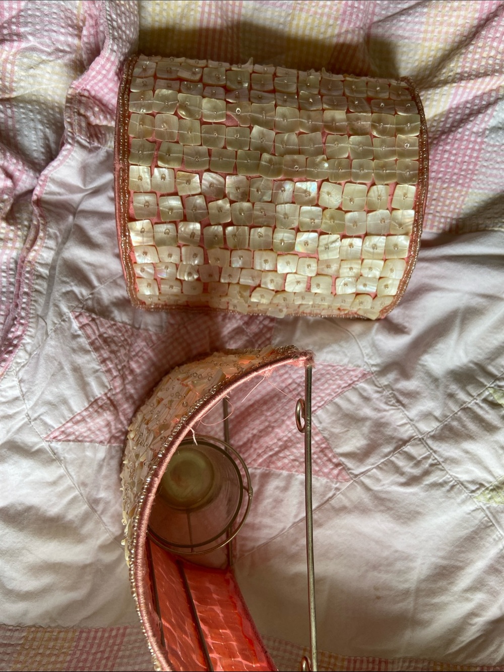 Beaded Shell Accent Lamp Shade in Pink and Pearl